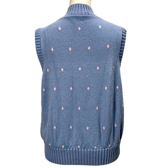 Vintage 90s Martin Sweater Vest Preppy Golf Argyle QuarterZip Merino Wool Medium - Picture 2 of 10